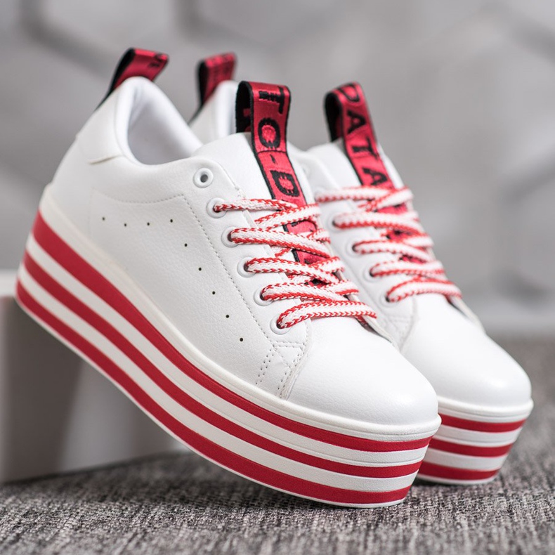 SHELOVET Sneakers On A Striped Platform white red 2