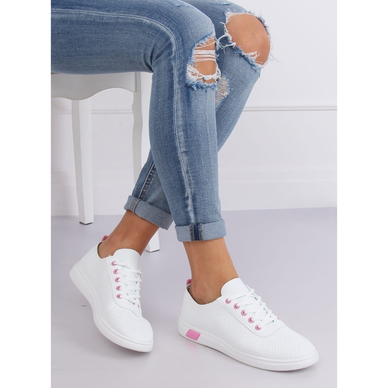 White and pink lace-up sneakers BB77 Fushia 1