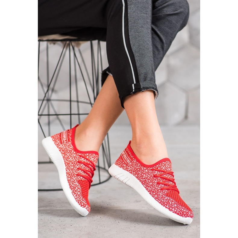 SHELOVET Openwork Textile Sneakers white red 2