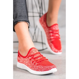 SHELOVET Openwork Textile Sneakers white red 1