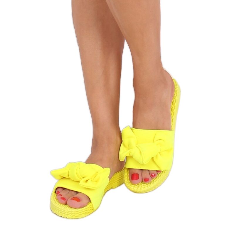 Yellow women's slippers with a bow YQ225P Fluorescein 1
