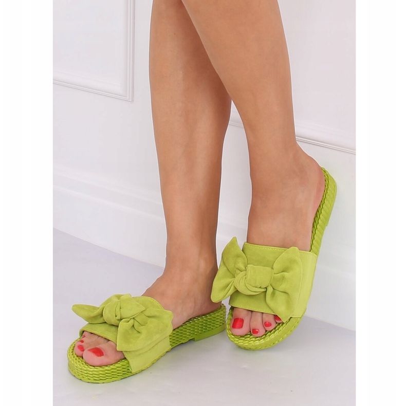 Green women's slippers with a bow YQ225P Green 1