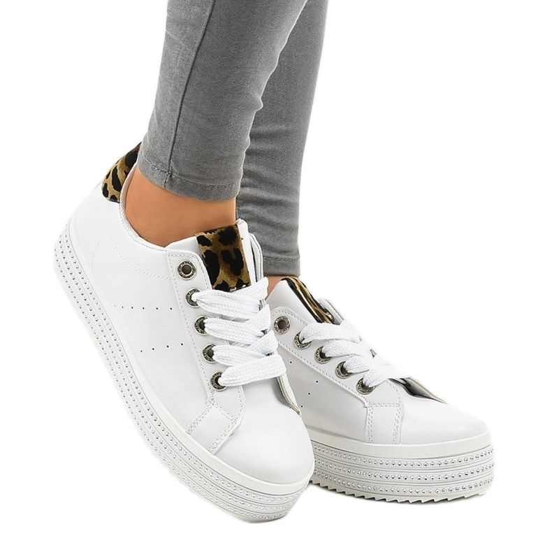 White sneakers with leopard print on the M-071 platform 1