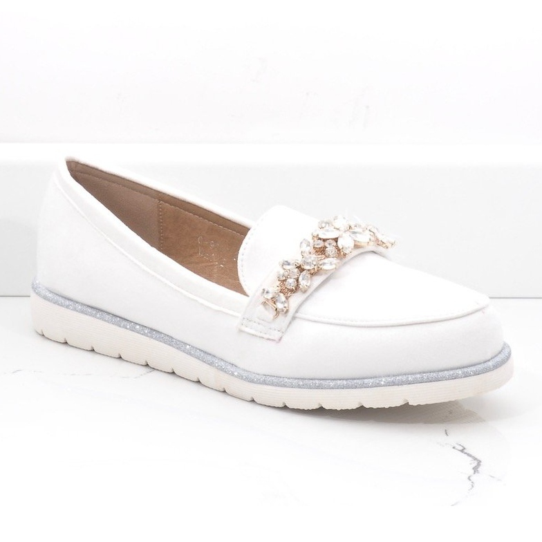 Slip-on white shoes with cubic zirconia G-9237 1