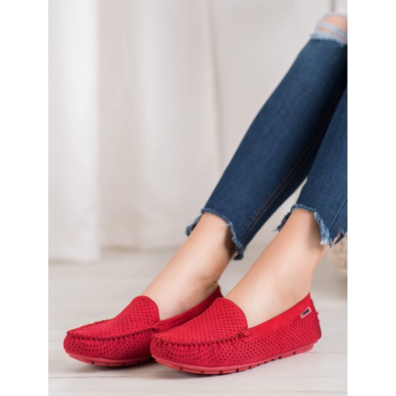 Goodin Openwork Loafers With Suede red 1