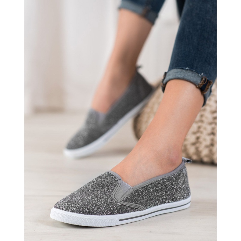 SHELOVET Slip-on Shoes With Glitter grey 1