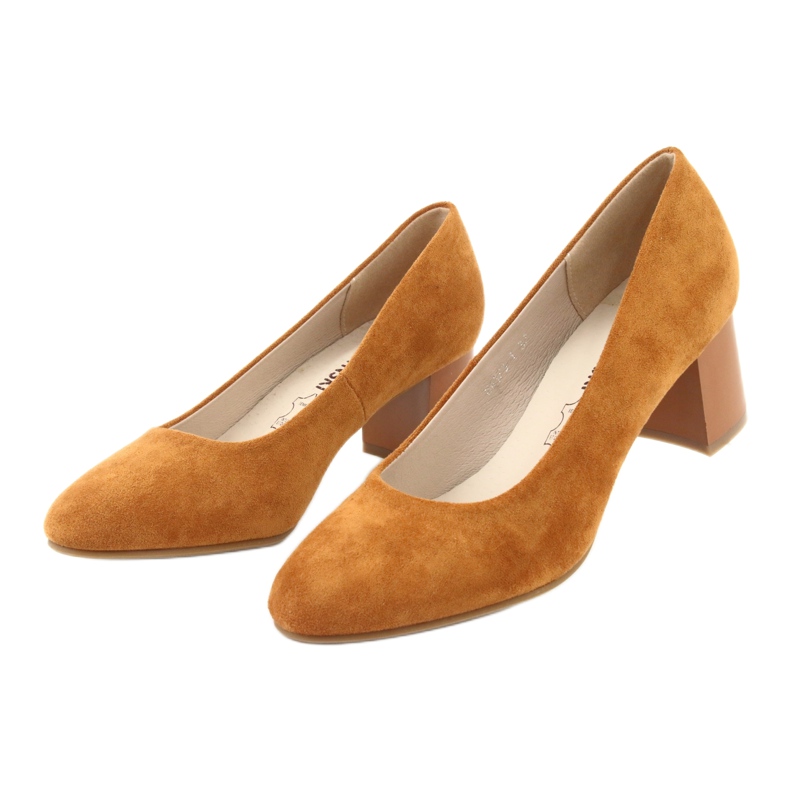 M.Daszyński Women's pumps SA173 Camel leather insert yellow 3
