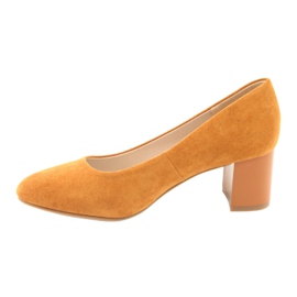 M.Daszyński Women's pumps SA173 Camel leather insert yellow 2