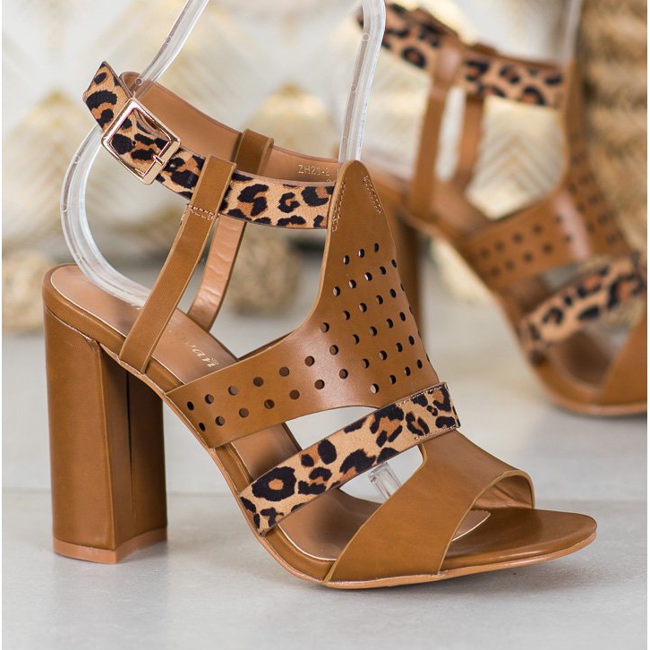 Small Swan Leopard Print openwork sandals brown 1