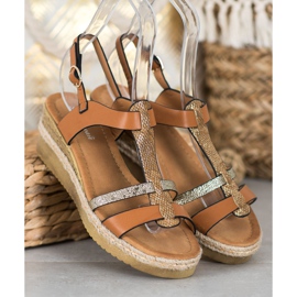 Small Swan Wedge Sandals brown yellow 2