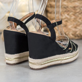 Small Swan Suede Wedge Sandals black 1