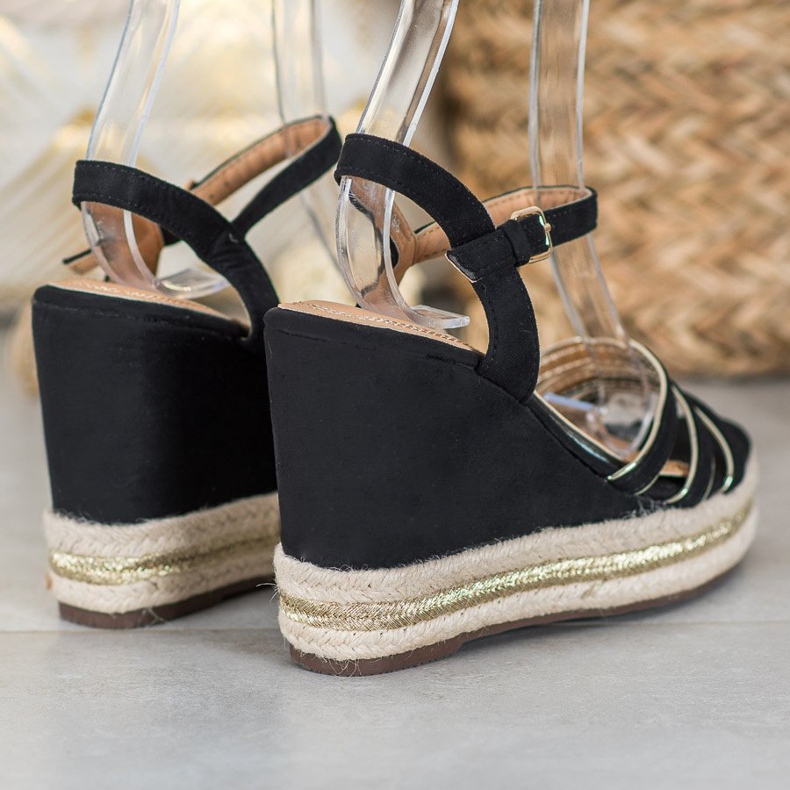 Small Swan Suede Wedge Sandals black 1