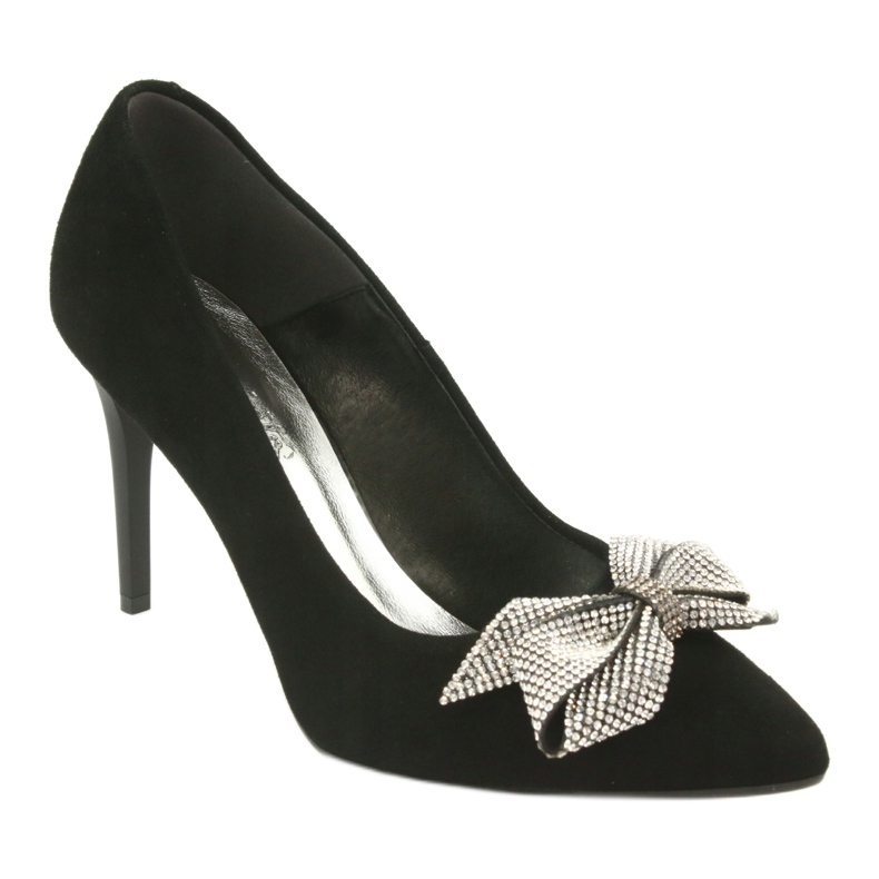 Espinto Women's leather pumps with a 993/1K black bow 1
