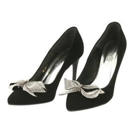 Espinto Women's leather pumps with a 993/1K black bow 3