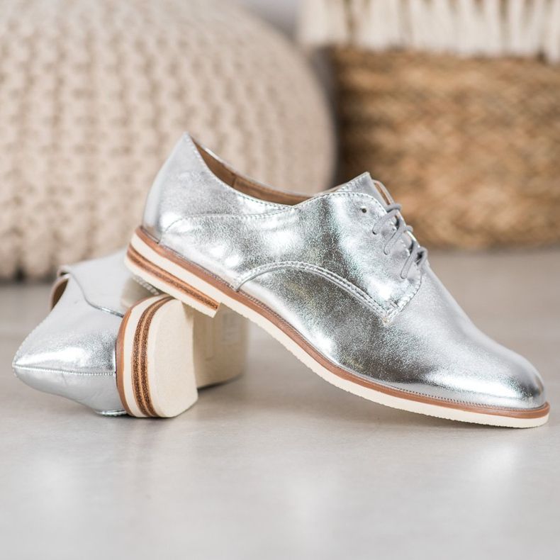SHELOVET Silver shoes with eco leather grey 1