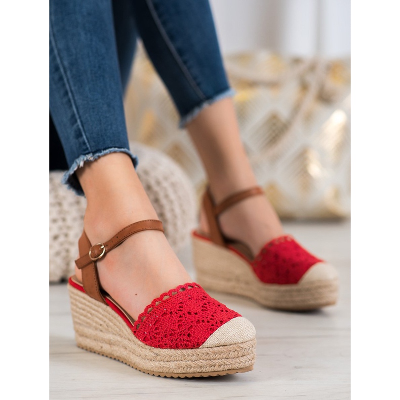 Small Swan Wedge Espadrilles brown red 2