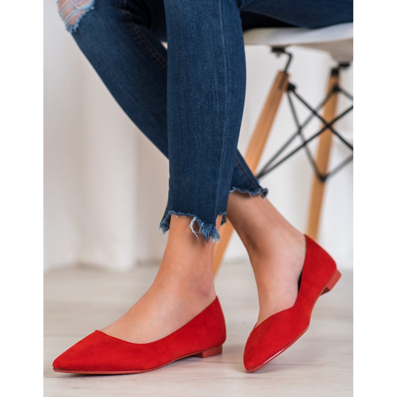 SHELOVET Suede Ballerina In Spitz red 2