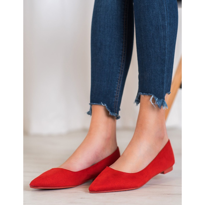 SHELOVET Suede Ballerina In Spitz red 1