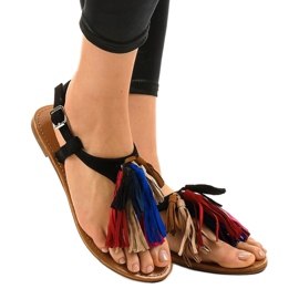 Black sandals with fringes 8839-194 1