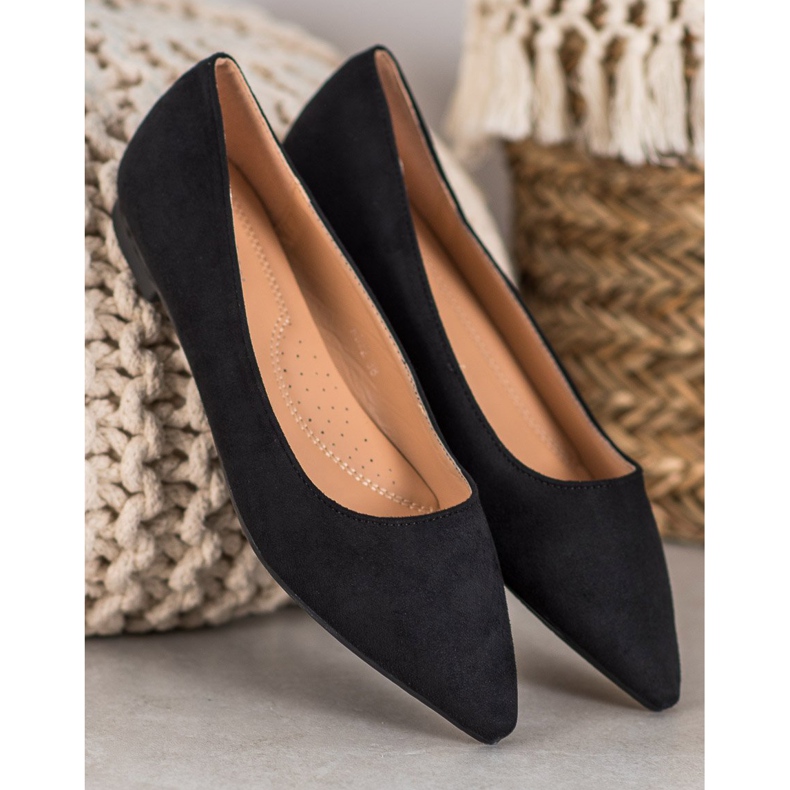 SHELOVET Suede Ballerina In Spitz black 2