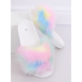 Flip-flops with rainbow fur CK153P ​​White multicolored 1