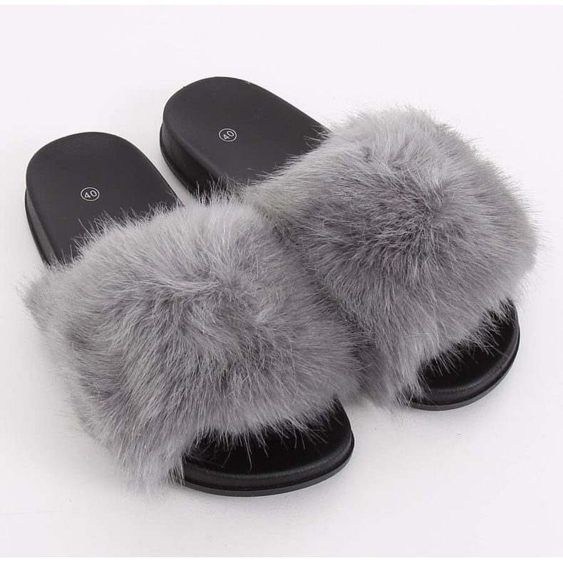 Gray Slippers with fur CK107P Gray grey 1