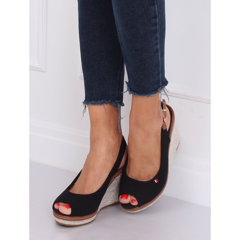 Black sandals on a wedge heel R132P Black 1