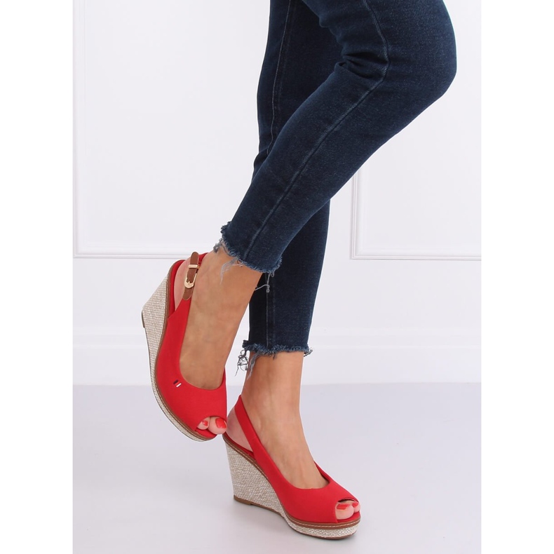 Red wedge sandals R132P Red 1