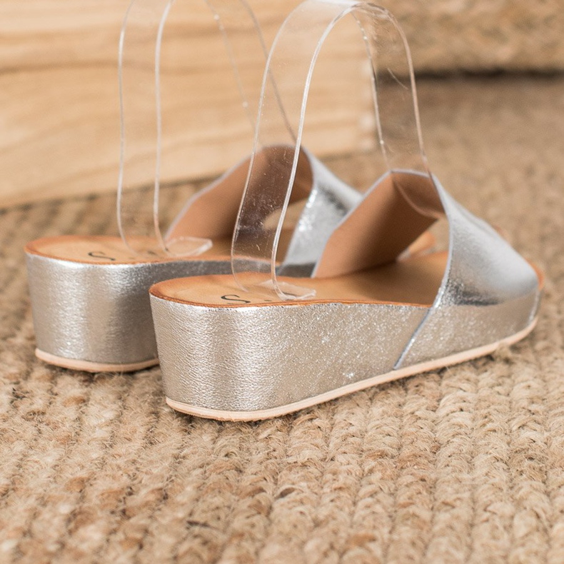 SHELOVET Stylish wedge slippers grey 1