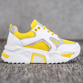 Seastar Fashionable Sneakers With Glitter white yellow 1