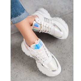 SHELOVET Fashionable Eco Leather Sneakers white multicolored 1