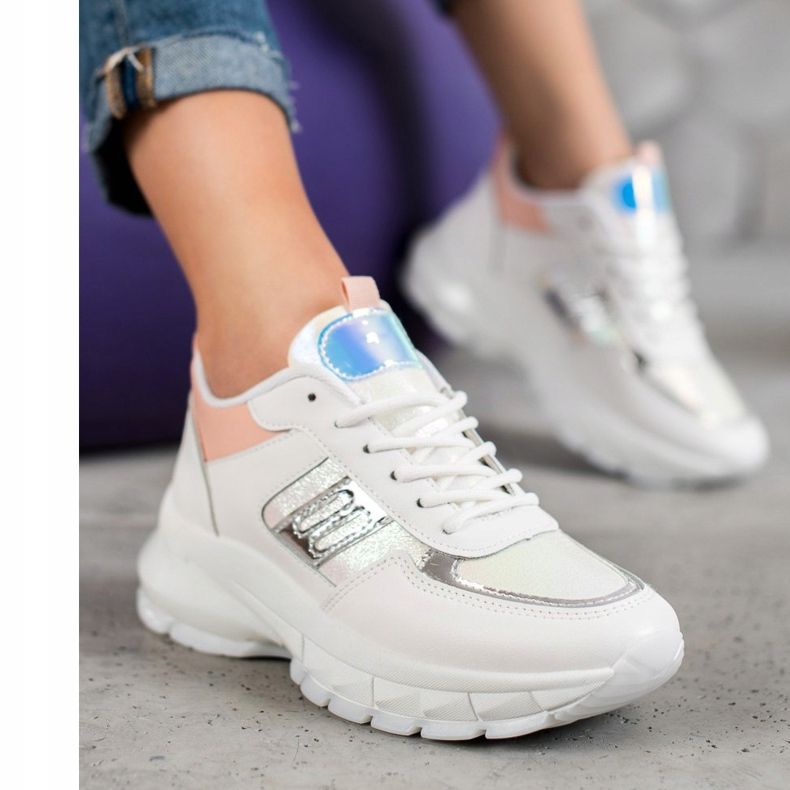 SHELOVET Fashionable Eco Leather Sneakers white multicolored 2