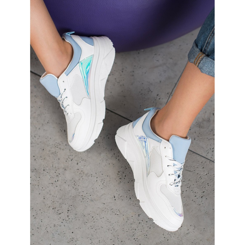 SHELOVET Casual Eco Leather Sneakers white blue 2
