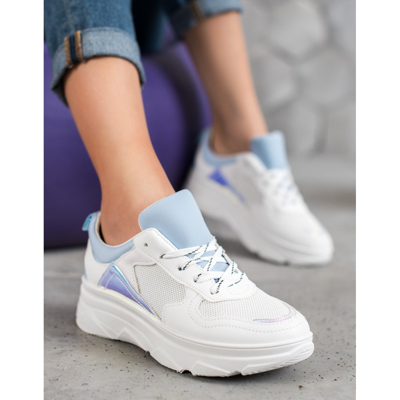 SHELOVET Casual Eco Leather Sneakers white blue 1