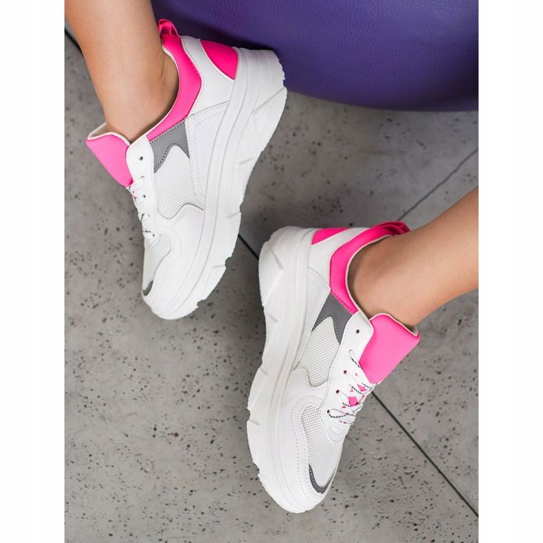 SHELOVET Casual Eco Leather Sneakers white pink 1
