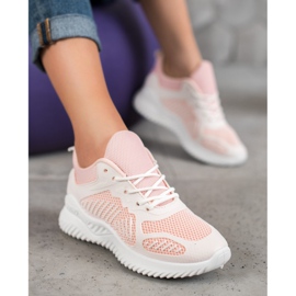 SHELOVET Classic Sneakers With Mesh white pink 1