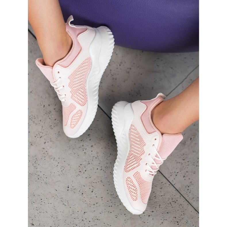 SHELOVET Classic Sneakers With Mesh white pink 2