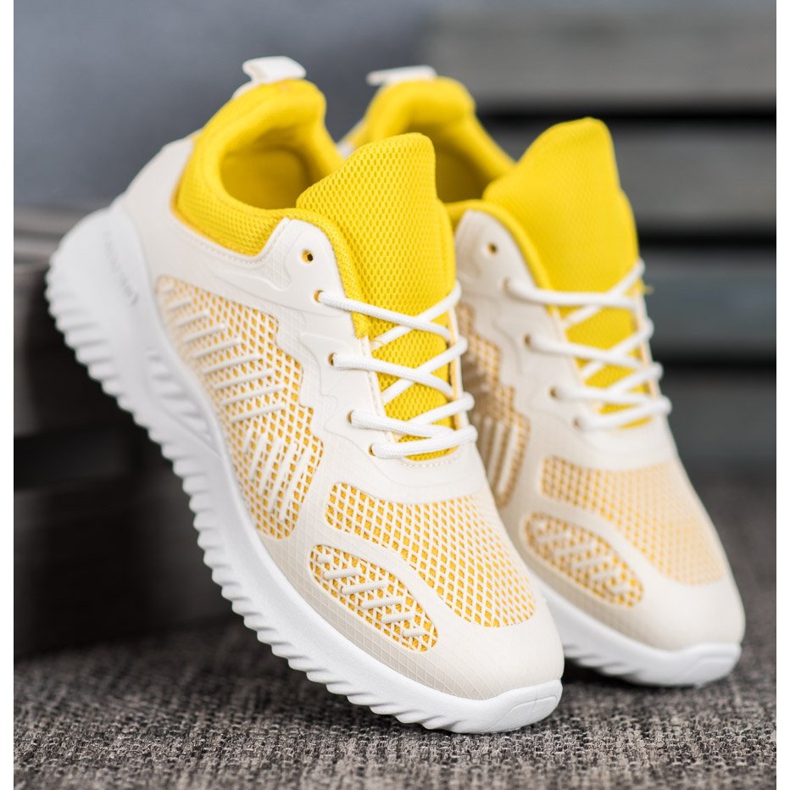 SHELOVET Classic Sneakers With Mesh white yellow 2