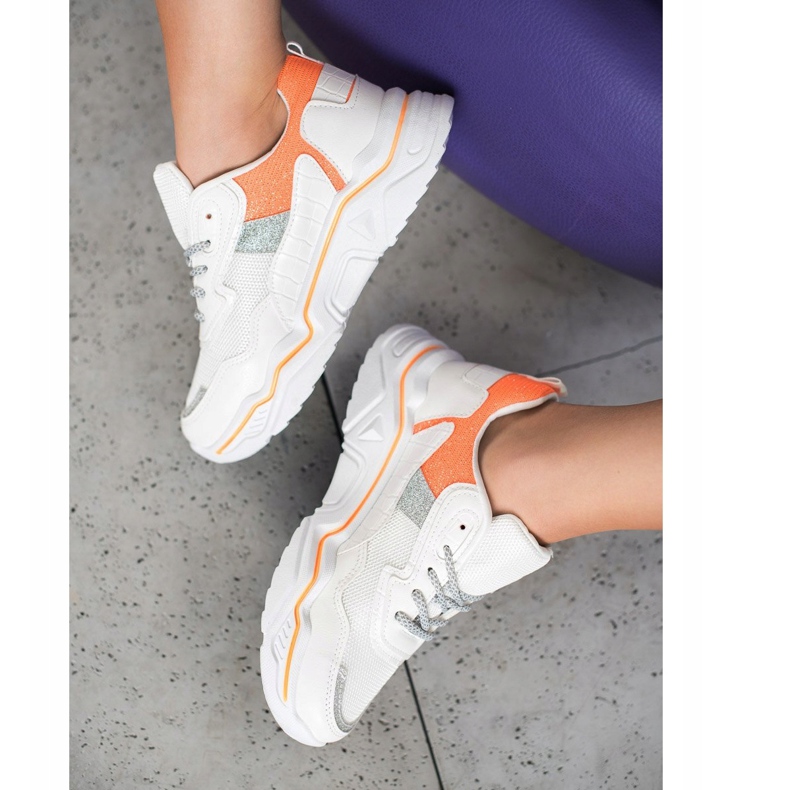 SHELOVET Sneakers On The Platform With Glitter white orange 1