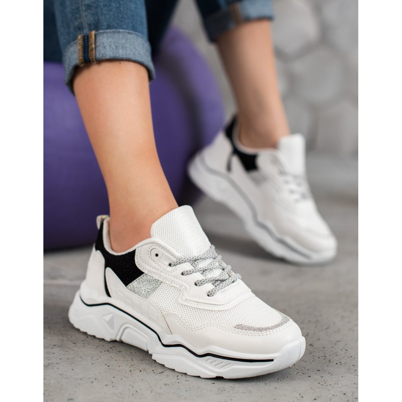 SHELOVET Sneakers On The Platform With Glitter white black 1