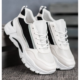 SHELOVET Stylish Sneakers With Glitter white black 2