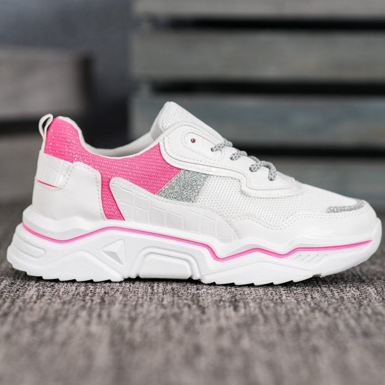 SHELOVET Sneakers On The Platform With Glitter white pink 2