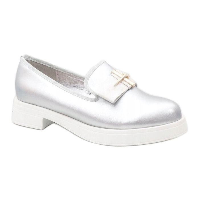Silver slip-on shoes on the JFL656-2 platform grey 1