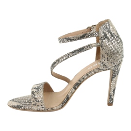 Leather sandals on a pin Edeo 3344 snake / beige grey 2