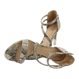 Leather sandals on a pin Edeo 3344 snake / beige grey 5