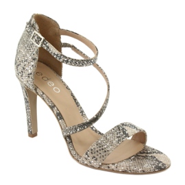 Leather sandals on a pin Edeo 3344 snake / beige grey 1