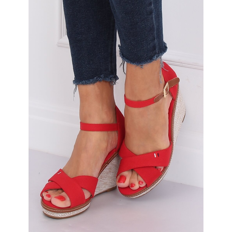 Red wedge sandals R133P Red 1