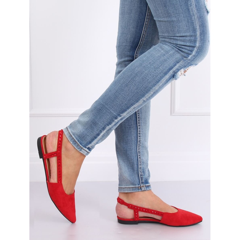 Red ballerinas with open heels YJ335 Red 1