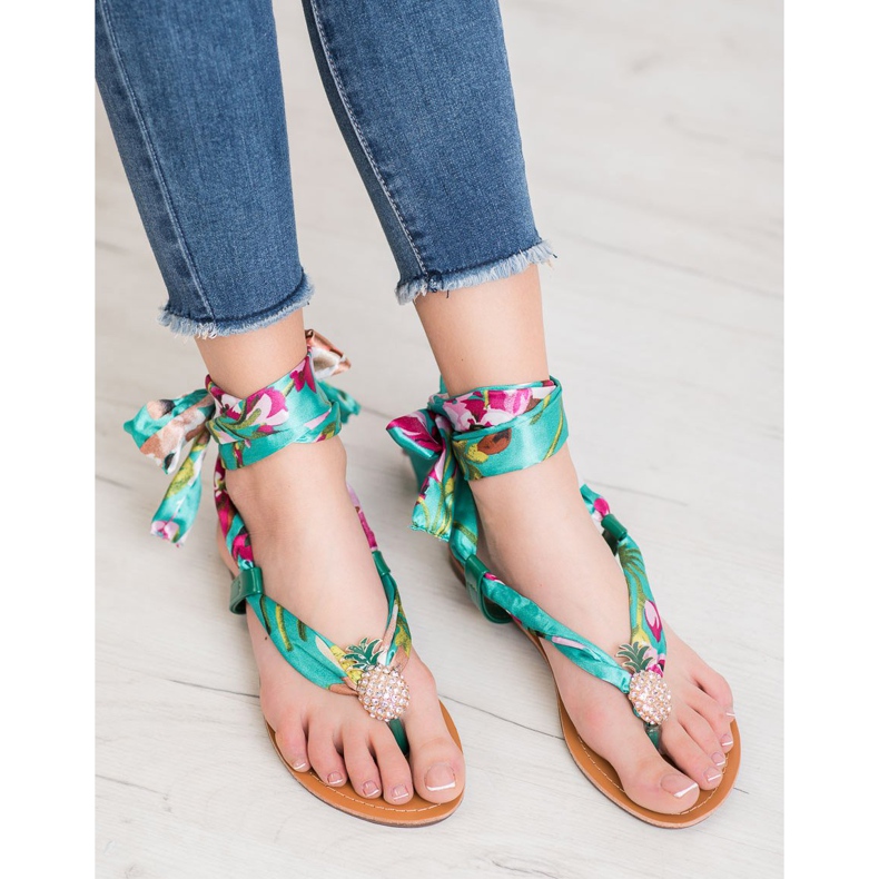 SHELOVET Tied Sandals With Pineapple multicolored green 1