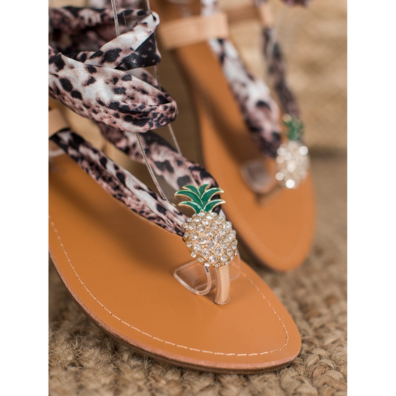 SHELOVET Tied Sandals With Pineapple brown multicolored 1
